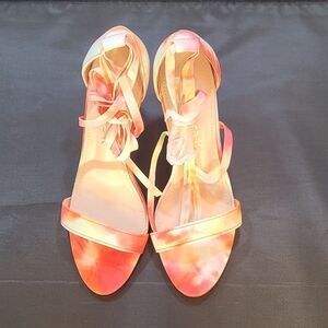 Allegra K Women's Elegant Open Toe Tie Dye Lace Up Stiletto Heel Sandals